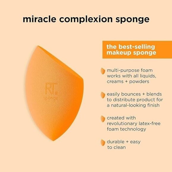 Real Techniques Makeup Sponge 4pc Set Miracle Complexion Blender, Vegan, Orange - Picture 6 of 7